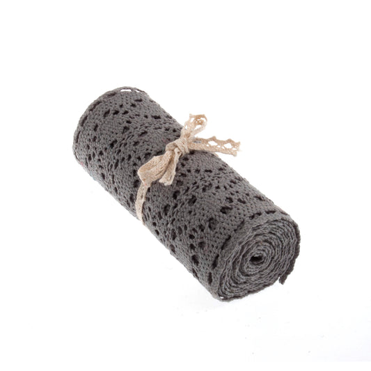 Trim: Cotton Lace Roll: 1.8m x 15cm- Grey