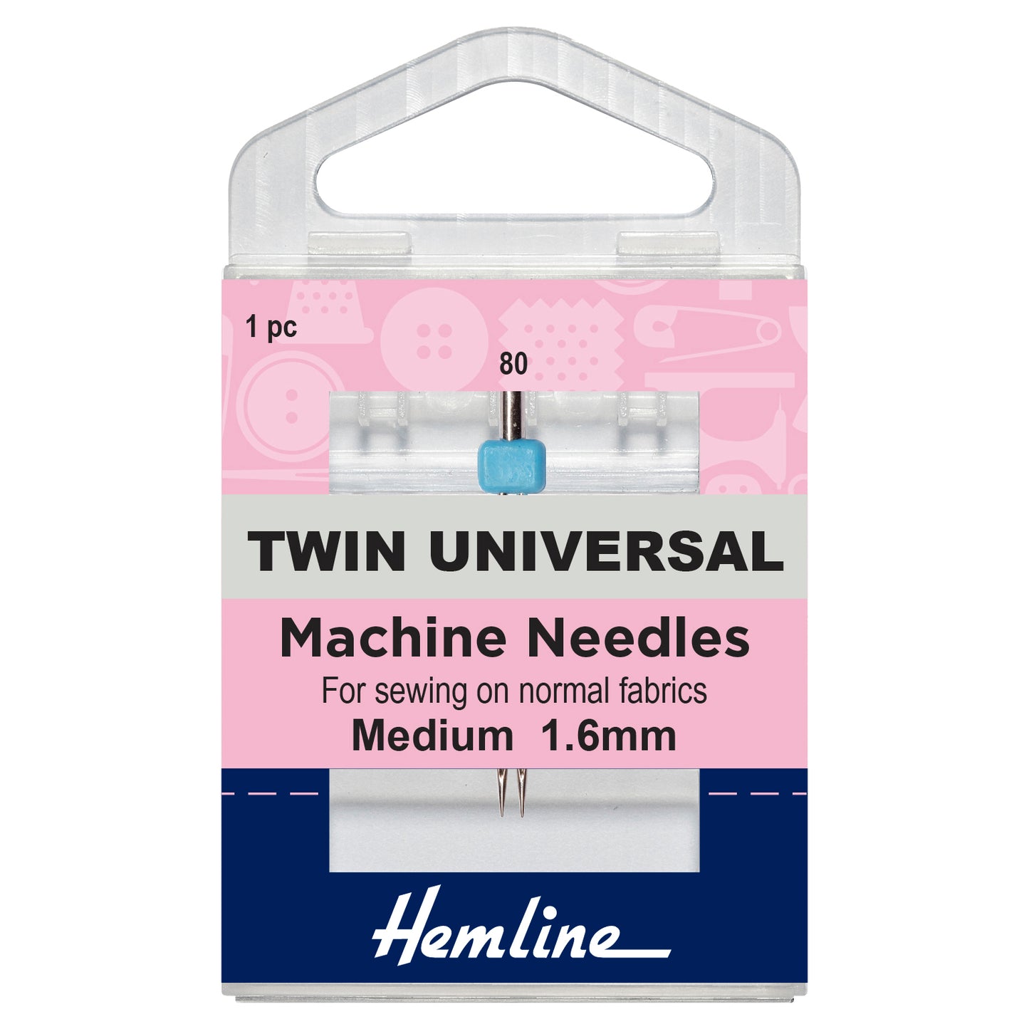 Sewing Machine Needles: Twin Universal: 80/12, 1.6mm: 1 Piece