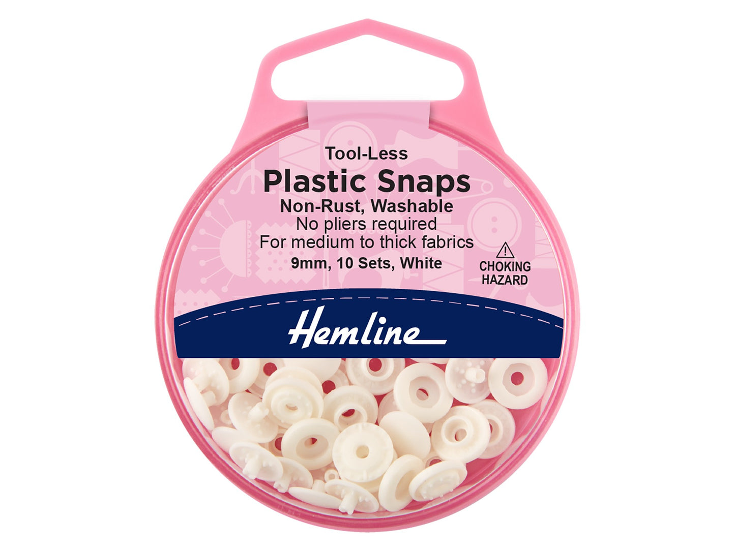 Tool-less Plastic Snaps: 9mm: White