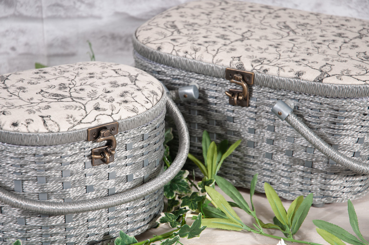 Sewing Box: Wicker Basket: Birds on Vine