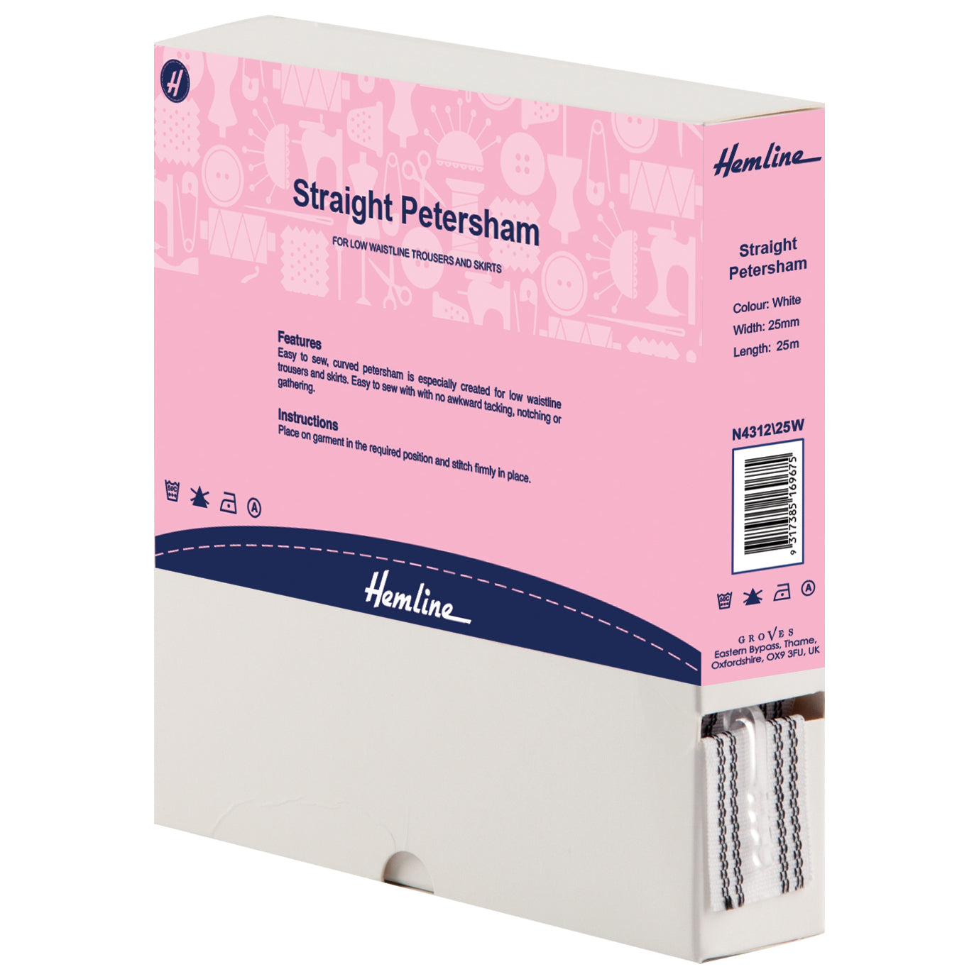 Petersham: Straight: 25mm: White