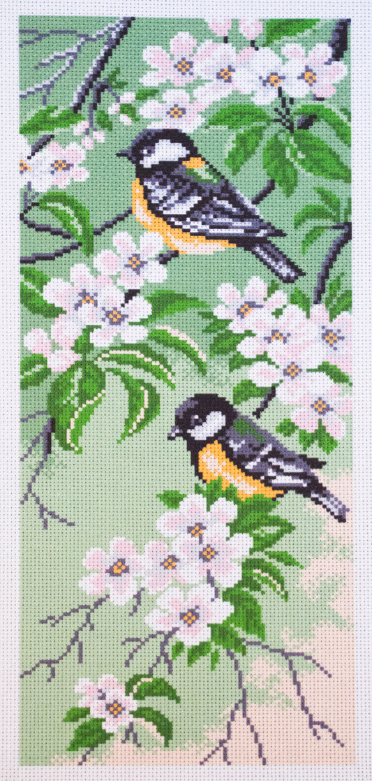 Printed Aida Fabric: Titmouse Birds