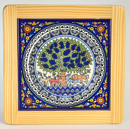 Ceramic & Olive Wood Tile Coaster Tree of Life