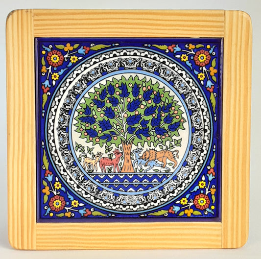 Ceramic & Olive Wood Tile Coaster Tree of Life