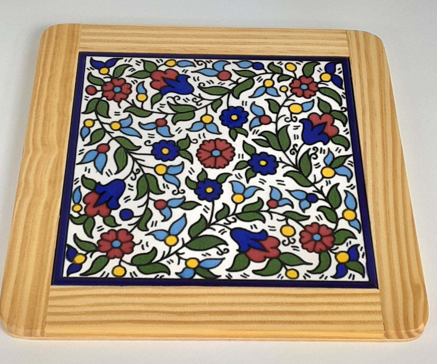 Ceramic & Olive Wood Tile Coaster  multi-coloured