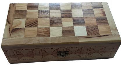 Handmade Olive Wood Chess Board With Detailed Individually Carved Figures Small