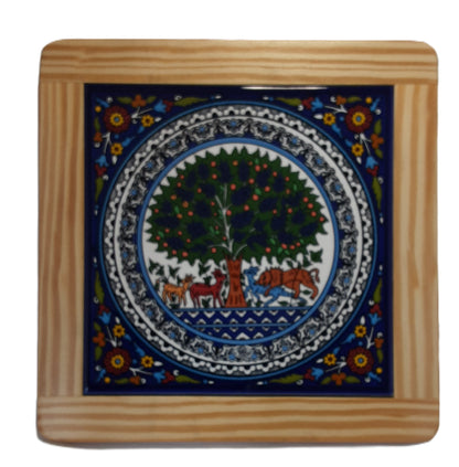 Ceramic & Olive Wood Tile Coaster Tree of Life