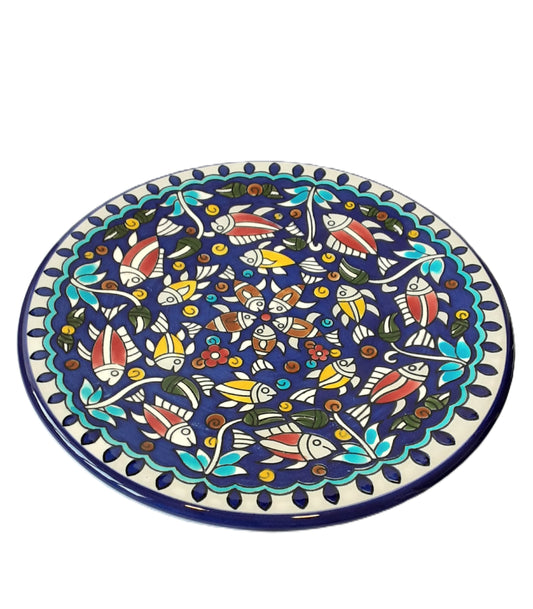 Handmade Palestinian Ceramic Plate- Fish Design