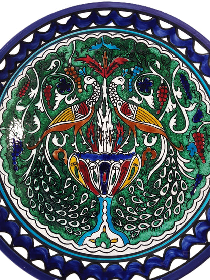 Handmade Palestinian Ceramic Plate- Peacoks Green