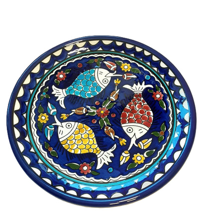 Handmade Palestinian Ceramic Plate- Fish Design