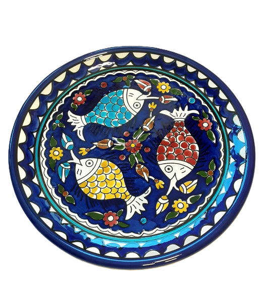 Handmade Palestinian Ceramic Plate- Fish Design