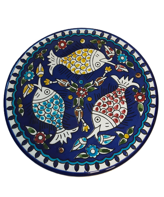Handmade Palestinian Ceramic Plate- Fish Design