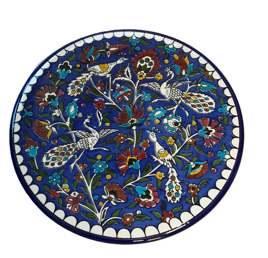 Handmade Palestinian Ceramic Plate- Peacock