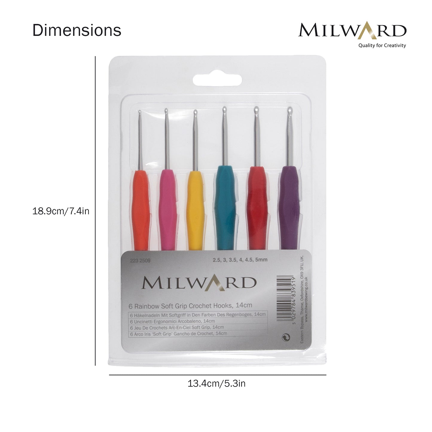 Crochet Hook Set: Soft-Grip Rubber Handles: 14cm x 2.50 - 5.00mm: Pack of 6