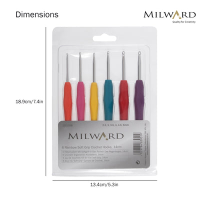 Crochet Hook Set: Soft-Grip Rubber Handles: 14cm x 2.50 - 5.00mm: Pack of 6