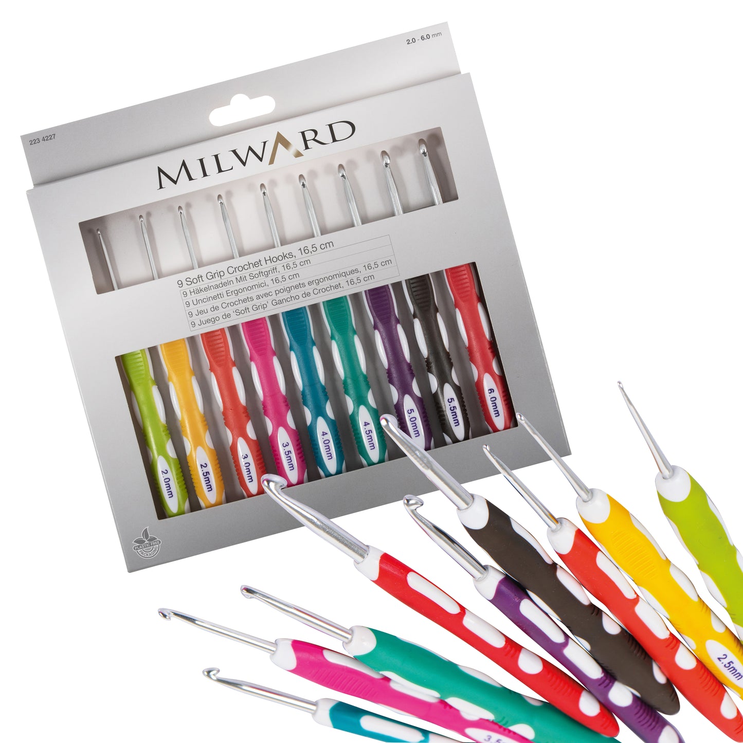 Crochet Hook Set: Soft Grip: 16.5cm x 2.00 - 6.00mm: Pack of 9