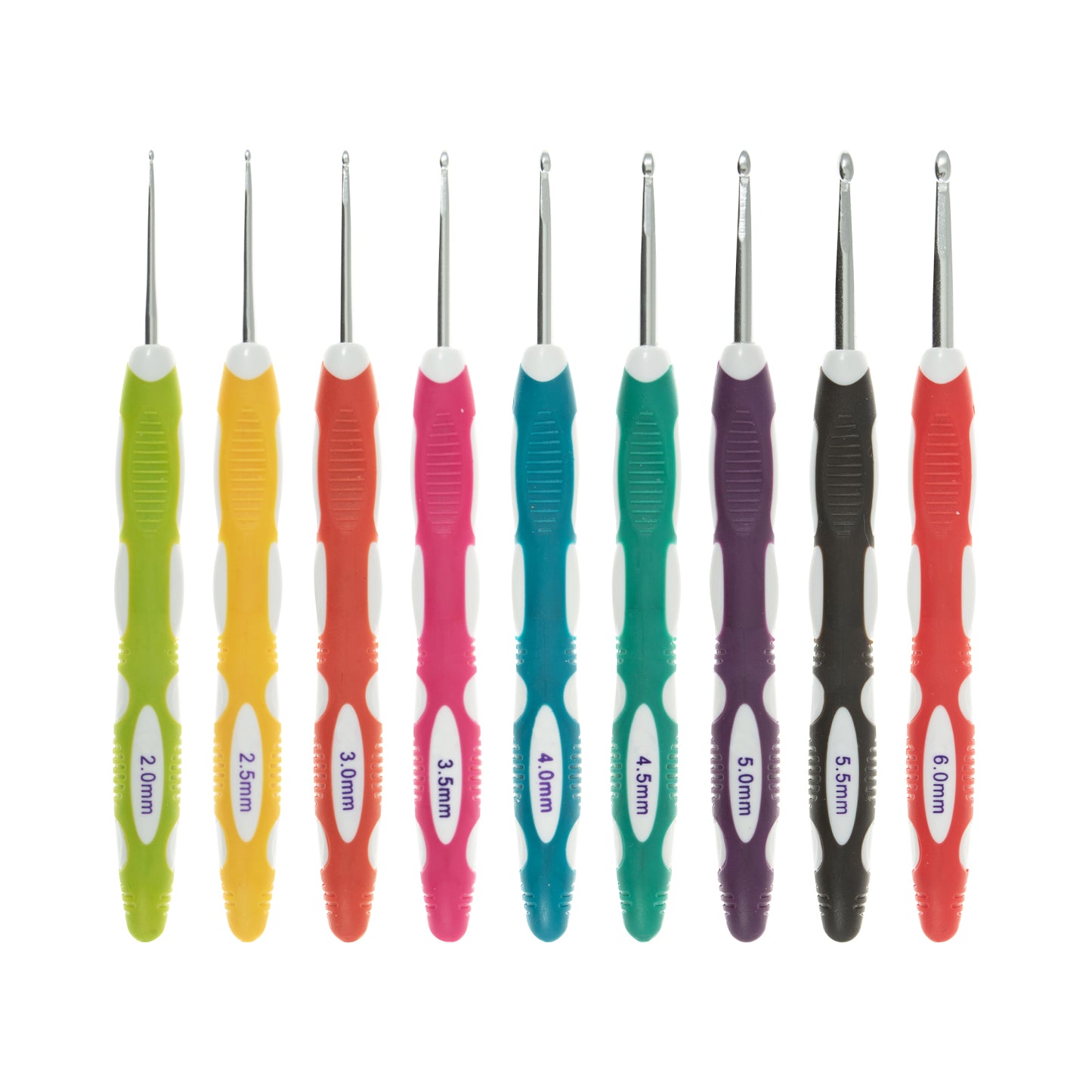 Crochet Hook Set: Soft Grip: 16.5cm x 2.00 - 6.00mm: Pack of 9
