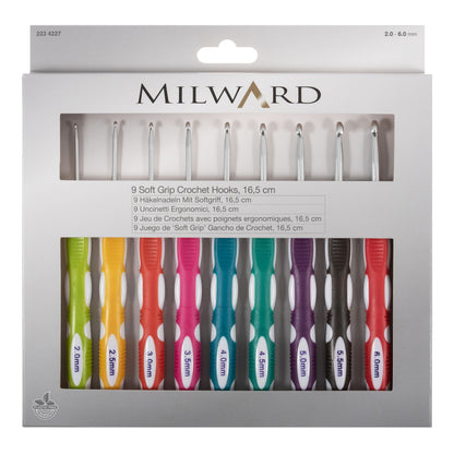 Crochet Hook Set: Soft Grip: 16.5cm x 2.00 - 6.00mm: Pack of 9