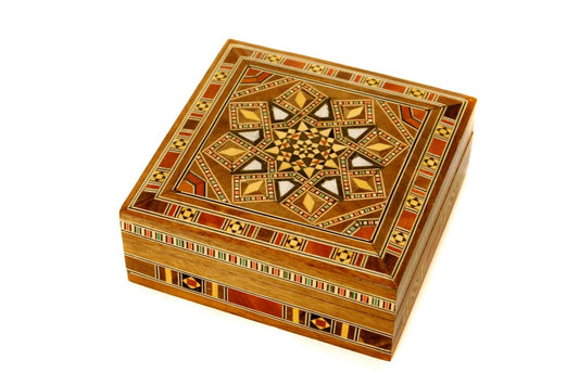 Syrian Walnut mosaic Wooden Jewellery Box with mother of pearl inlay
