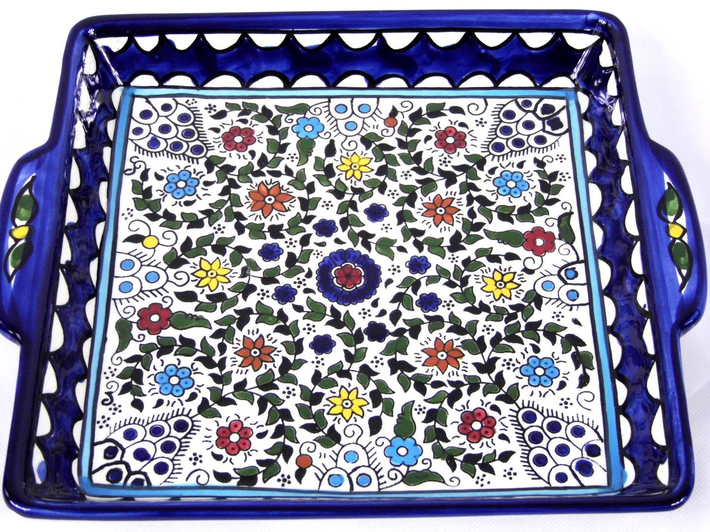 Ceramic serving dish with handles.Jerusalem Tray
