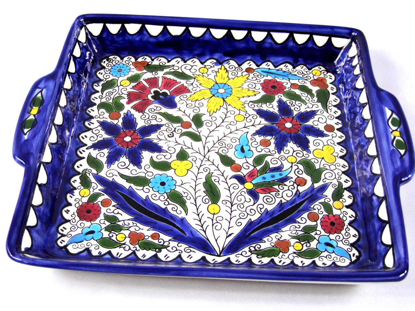 Ceramic serving dish with handles.Jerusalem Tray