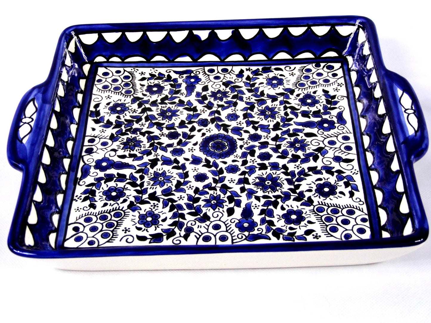 Ceramic serving dish with handles.Jerusalem Tray