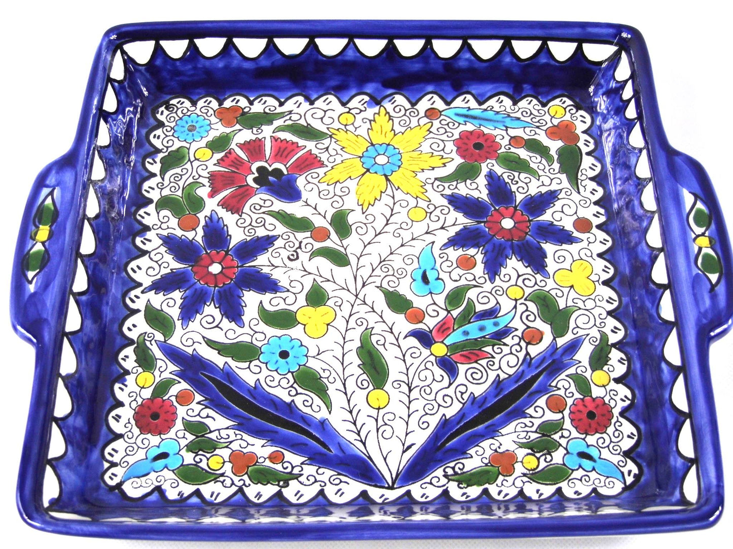Ceramic serving dish with handles.Jerusalem Tray
