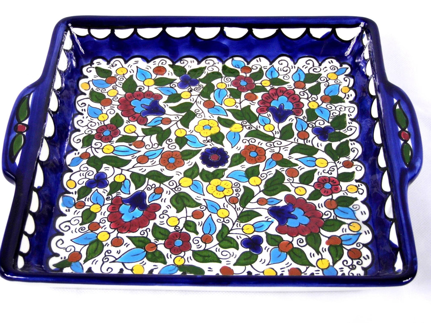 Ceramic serving dish with handles.Jerusalem Tray