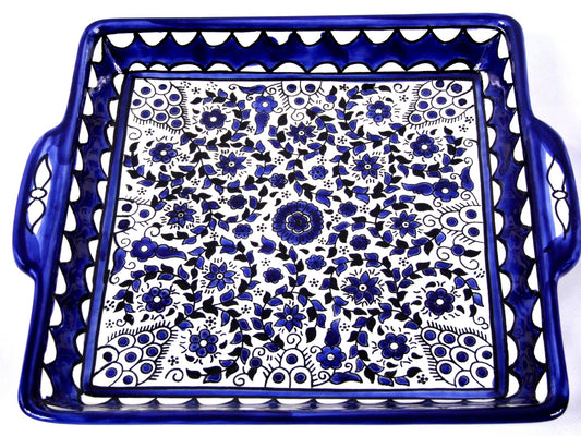 Ceramic serving dish with handles.Jerusalem Tray