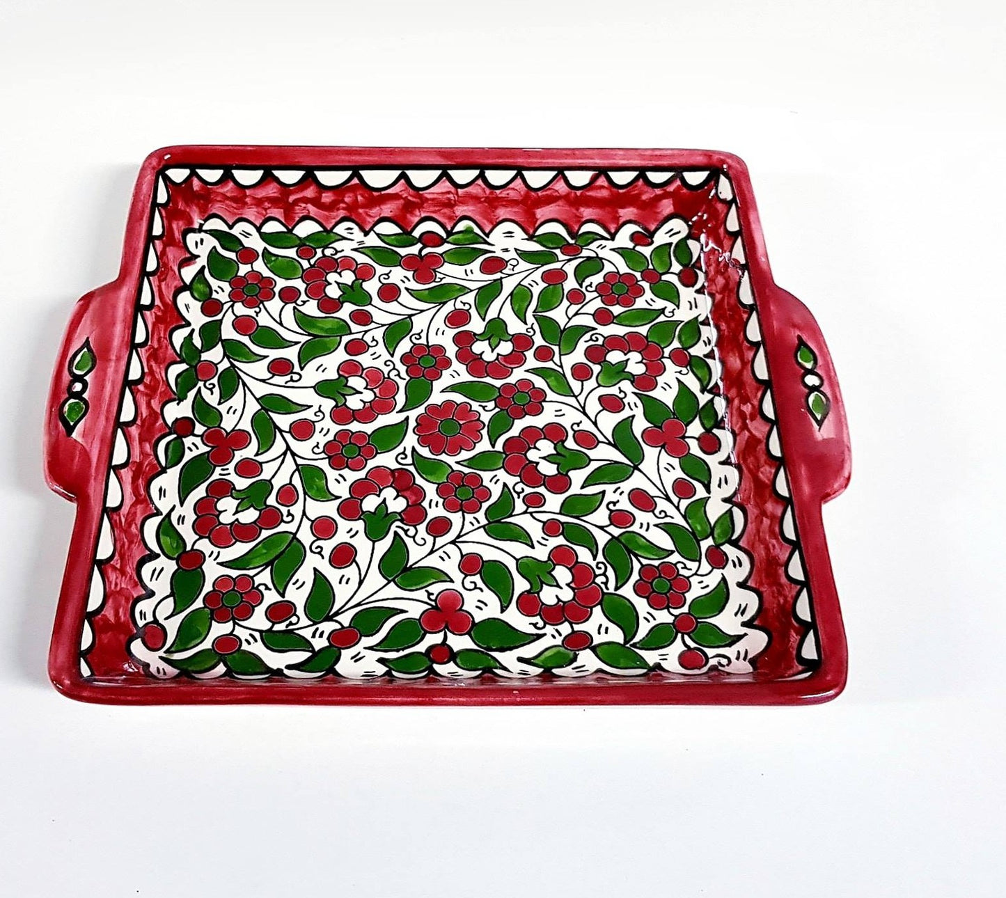Ceramic serving dish with handles.Jerusalem Tray
