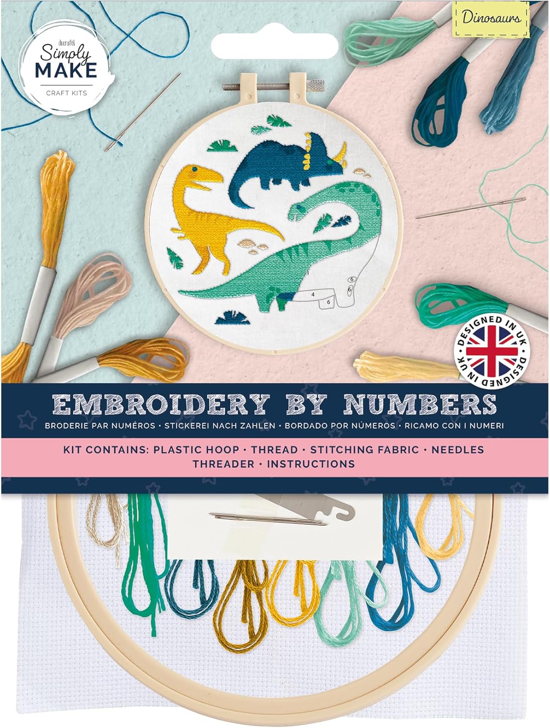 Embroidery By Numbers Dinosaurs Craft Kit