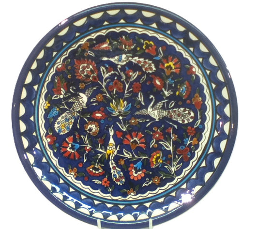 Handmade Palestinian Ceramic Plate- Peacock- Blue