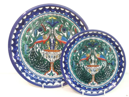 Handmade Palestinian Ceramic Plate- Peacoks Green