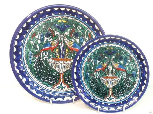 Handmade Palestinian Ceramic Plate- Peacoks Green