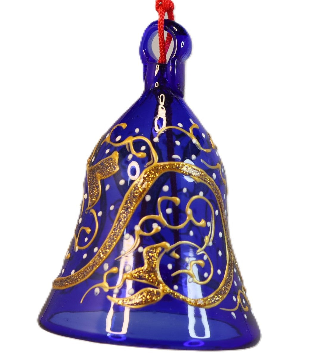 Hand painted Christmas glass bauble in a bell shape