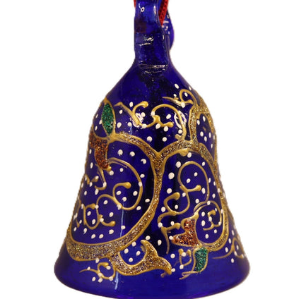 Hand painted Christmas glass bauble in a bell shape