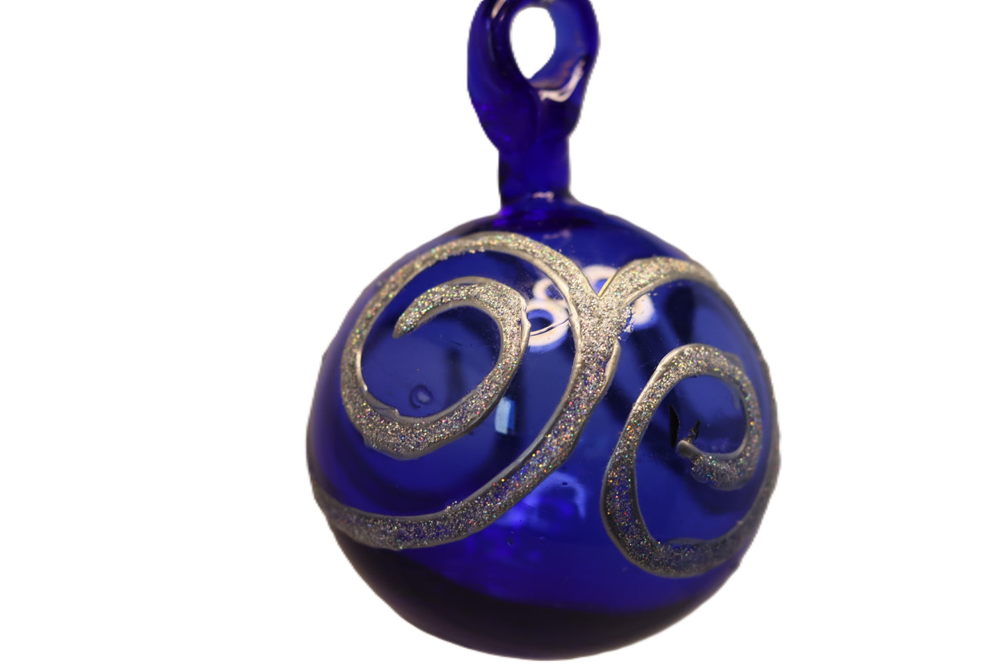 Silver  Glittered Light Blue Blown Glass Ball Ornament