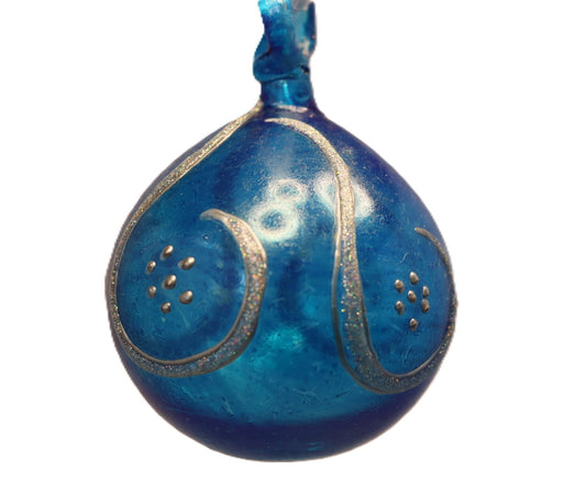 Blue with Silver Glitter Glass Ball Christmas Ornament