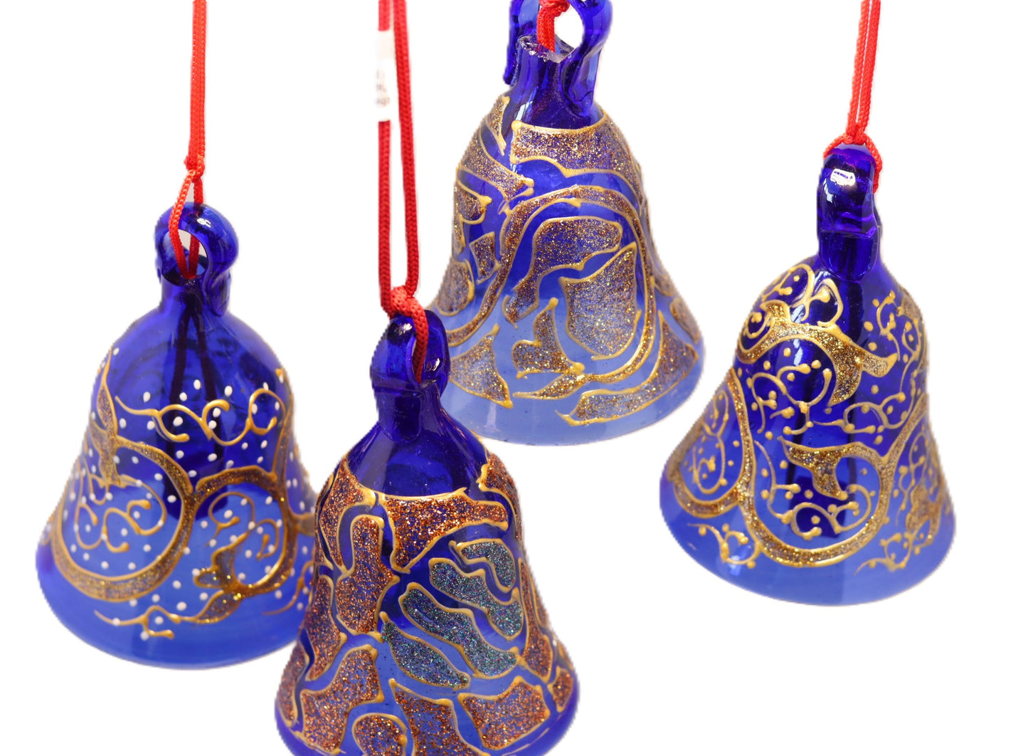 Hand painted Christmas glass bauble in a bell shape