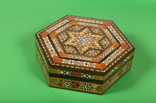 Syrian Walnut mosaic Wooden Jewellery Box with mother of pearl inlay Set of 3
