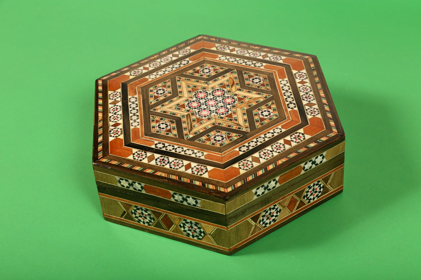 Syrian Walnut mosaic Wooden Jewellery Box with mother of pearl inlay Set of 3