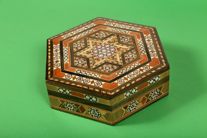 Syrian Walnut mosaic Wooden Jewellery Box with mother of pearl inlay Set of 3