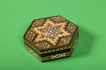 Syrian Walnut mosaic Wooden Jewellery Box with mother of pearl inlay Set of 3