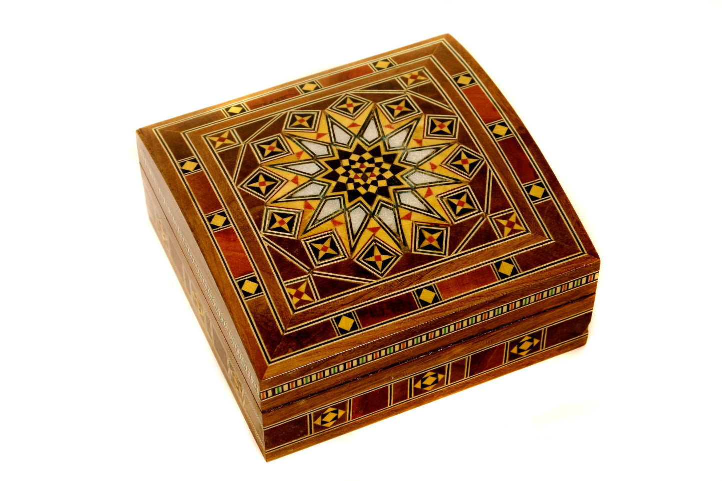 Syrian Walnut mosaic Wooden Jewellery Box with mother of pearl inlay