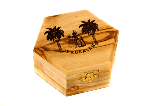 Olive Wood Hexagonal Shape Jewellery Box, Handmade in Bethlehem, Palestine