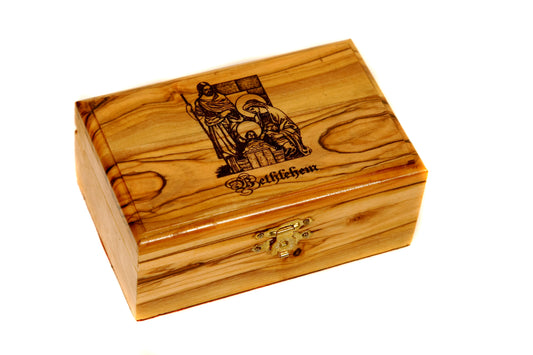 Olive Wood Rectangular Jewellery Box. Handmade in Bethlehem, Palestine