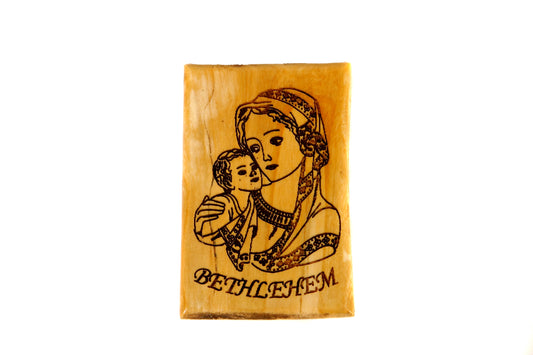 Olive Wood Magnet Baby Jesus with Virgin Mary