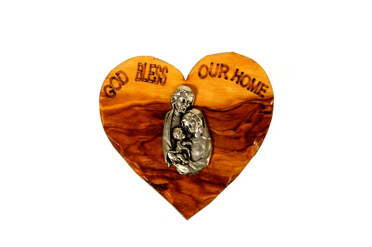 Olive wood Fridge magnet Holy family heart design from the holy lands