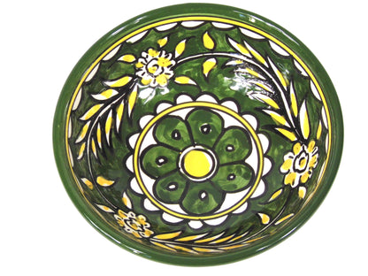 Handmade Ceramic Deep Bowl 15cm- Green & Yellow