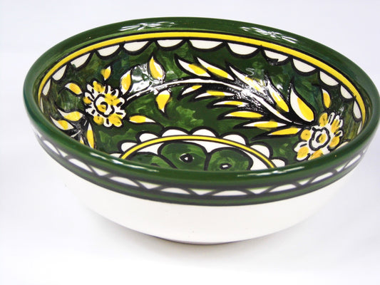 Handmade Ceramic Deep Bowl 15cm- Green & Yellow